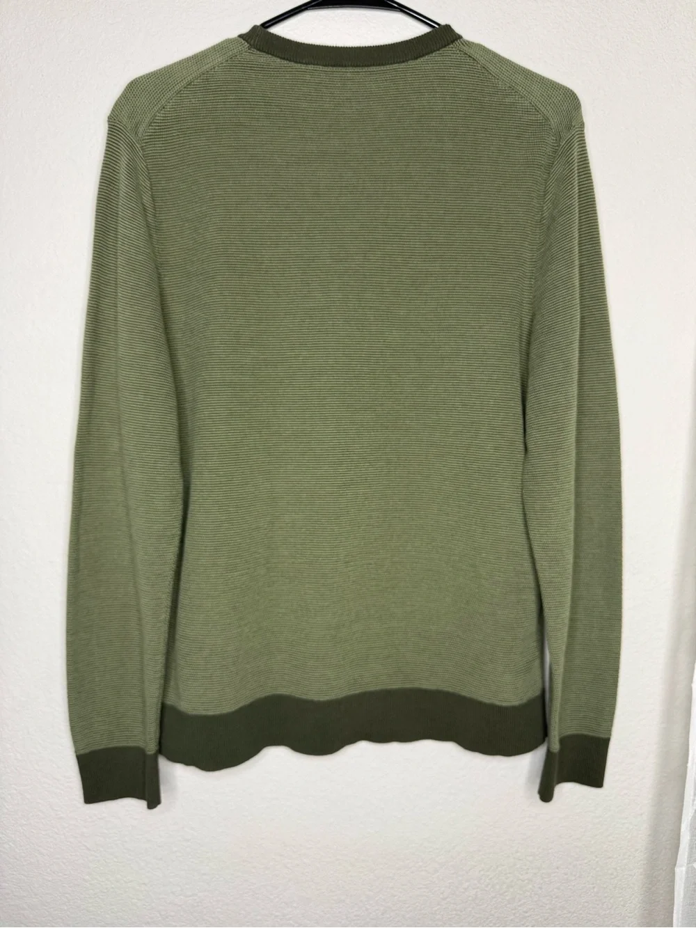 Theory Olive Crewneck Sweater with Contrast Trim
